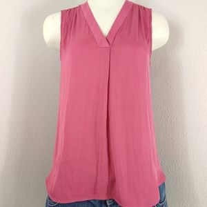 Vince Camuto Satin Rumple V-Neck coral pink sz XS
